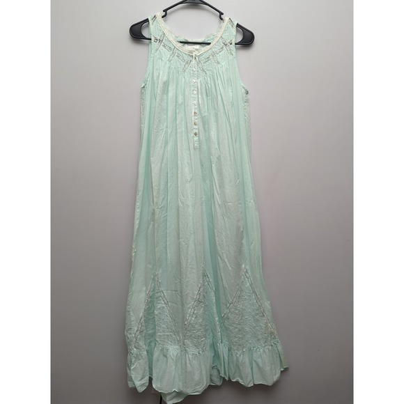 Eileen West Other - D5 Eileen West Nightgown Sleeveless Cotton Ballet Length Button Front Lace Mint